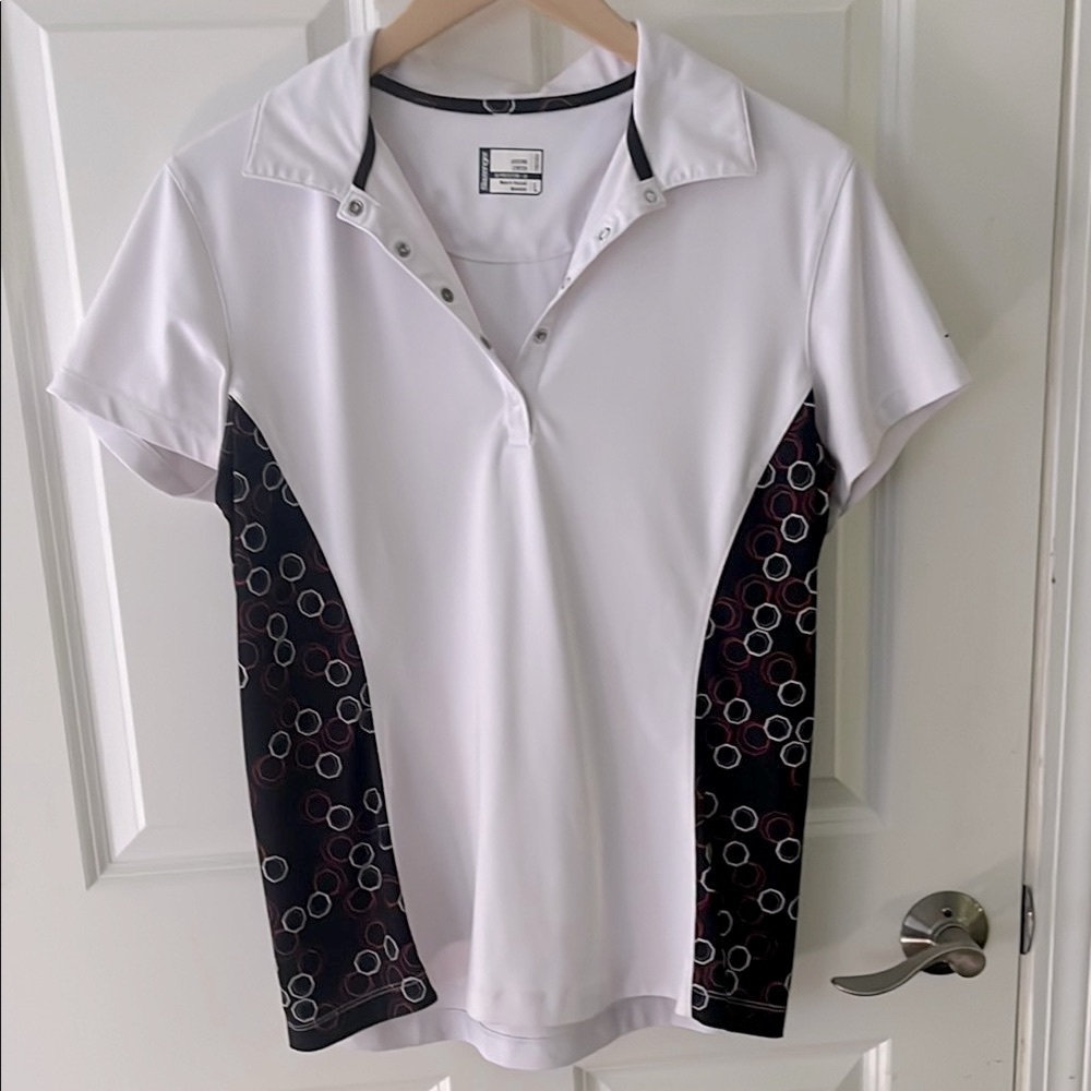 Slazenger UV 30 wicking stretch White &Black Fitted Polo Shirt sz Large